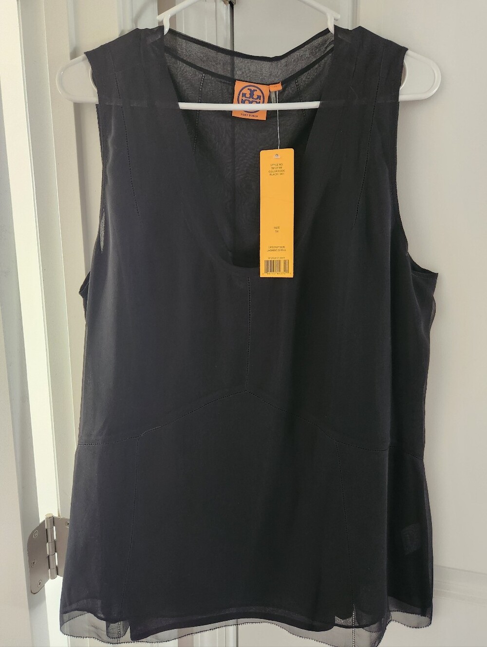 New With Tag Tory Burch Silk Black Sleeveless Top Size 14
